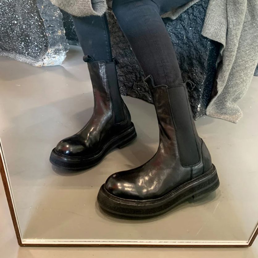 Leather Work Western - Sepatu Boots Wanita Kulit PU Musim