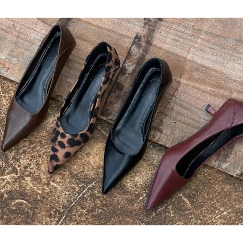 Leather Work Heels - 2024 wanita seksi High Heels Burgundy