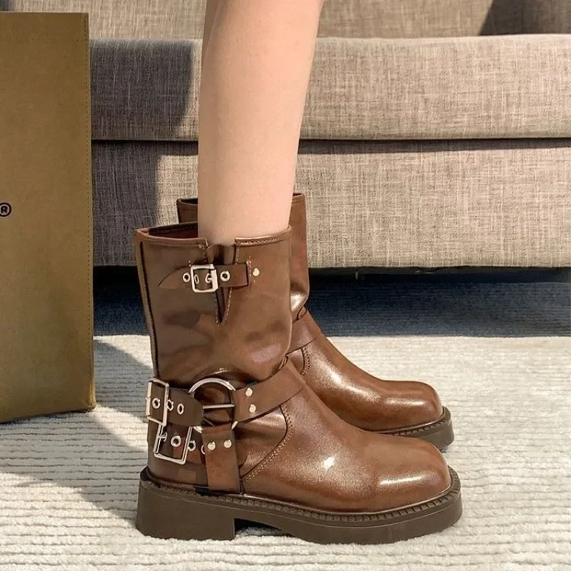 Leather Work Western - Sepatu bot Ankle wanita, alas kaki