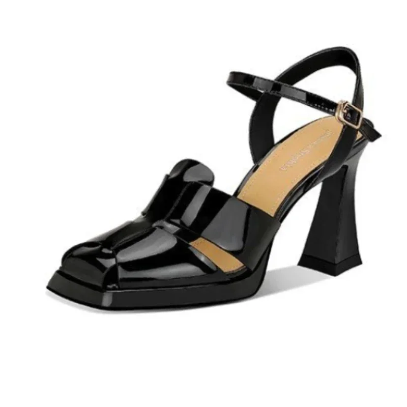 Leather Work Heels - Sandal Hak Tinggi Wanita Sandal Romawi