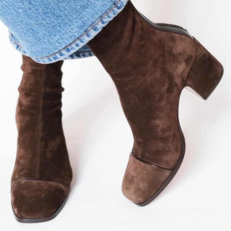 Leather Work Western - Sepatu Bot Wanita Kulit Suede Ujung