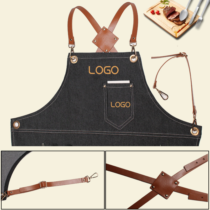 Leatherwork Logo - Apron Kerja Denim dengan Tali Kulit
