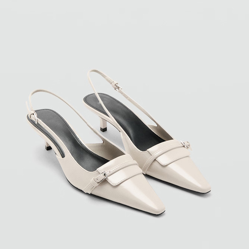 Leather Work Heels - Sandal Wanita Hak Tinggi Gaya Prancis