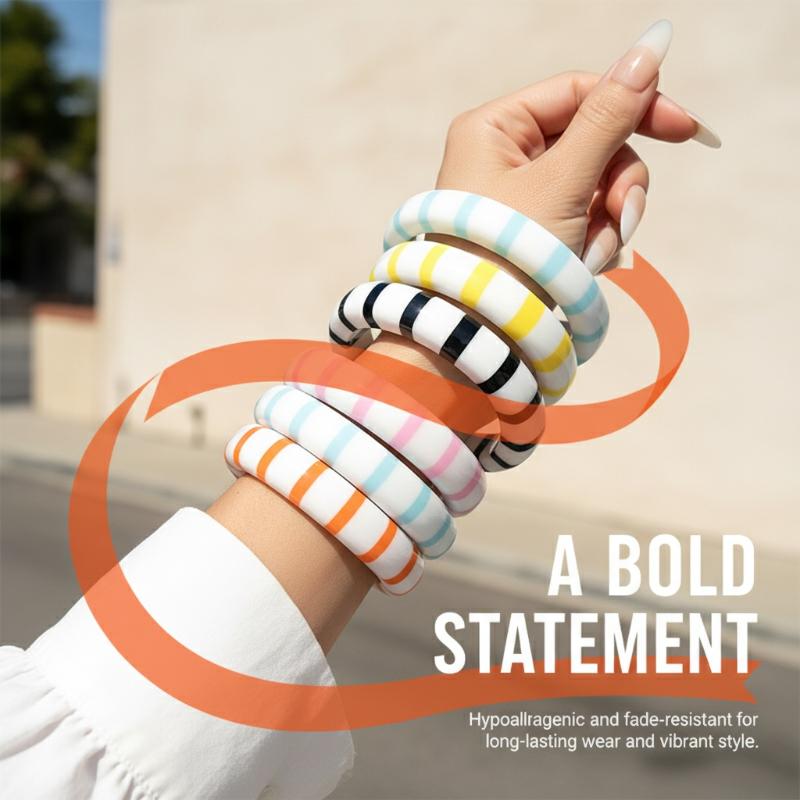Leatherwork Jewelry - Gelang Manset Resin Blok Warna Dengan