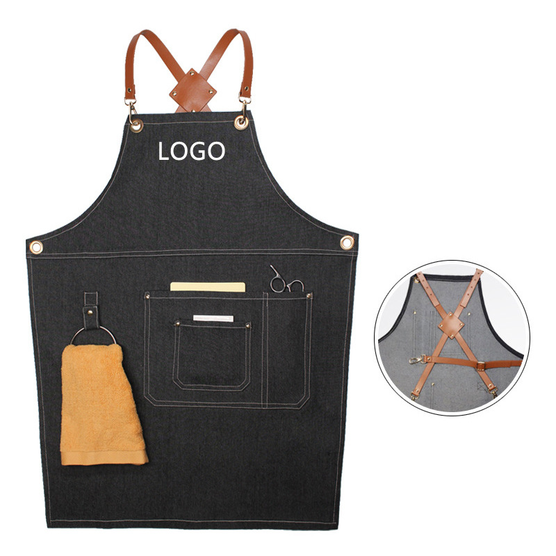 Apron Kerja Denim dengan Tali  - Leatherwork Logo ulasan dan harga