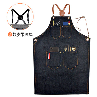 Apron Kerja Denim dengan Tali  - Leatherwork Logo ulasan dan harga