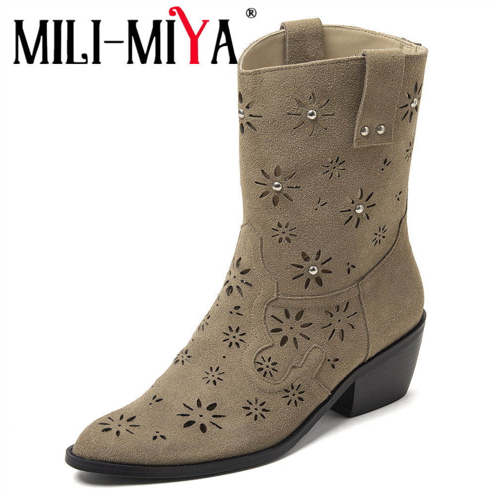 Sepatu Boots Wanita MILI-MIYA  - Leather Work Western ulasan dan harga